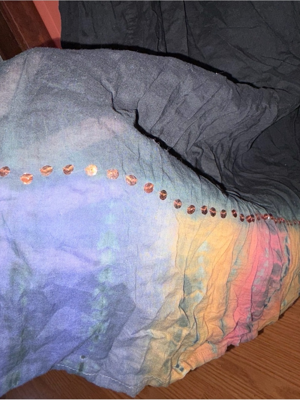 Boho Tie-Dye Hem Black Maxi Skirt with sequin detail - Picture 3 of 5